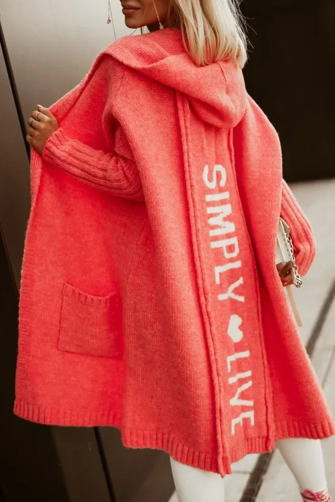 Hooded Cardigan - Letter Printed  Cardigan