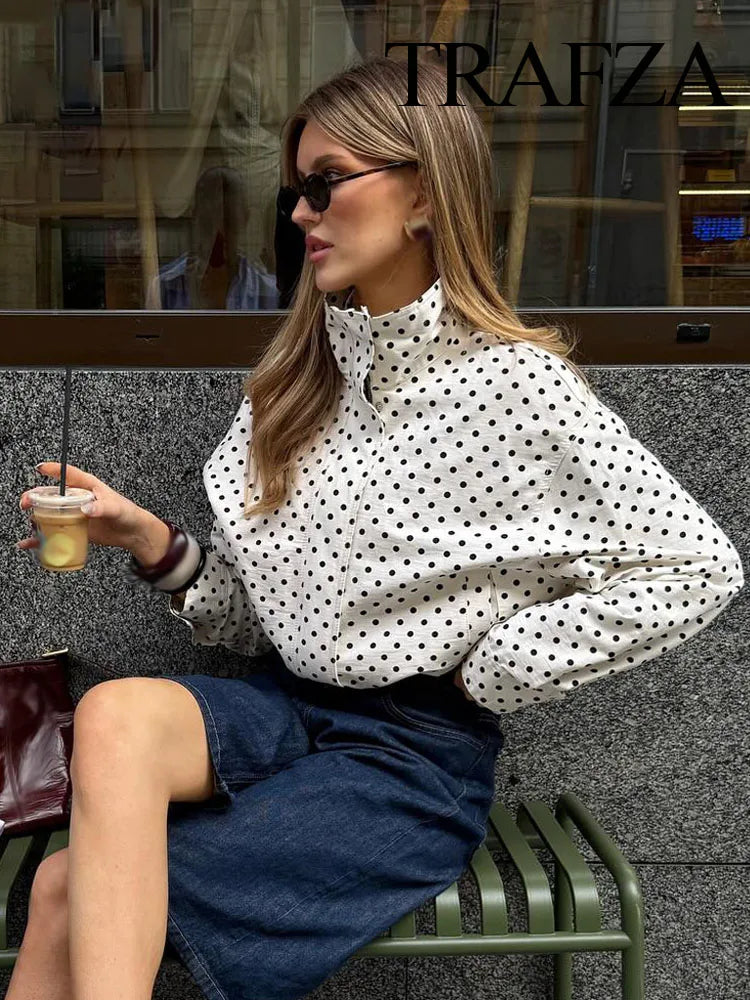 Casual Coats - Fashion Polka Dot Printed Jacket