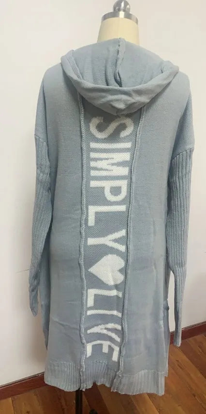 Hooded Cardigan - Letter Printed  Cardigan