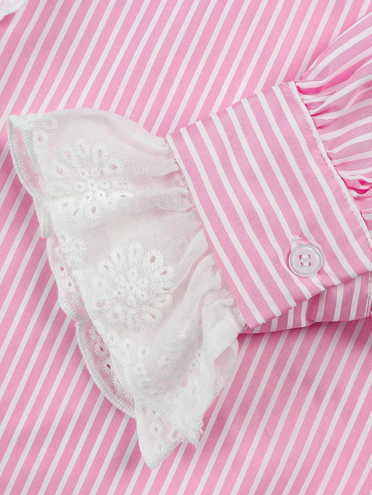 Relaxed-Fit Striped Lace-Panel Blouse