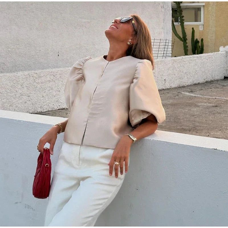 Elegant Stain Puff Sleeve Shirt