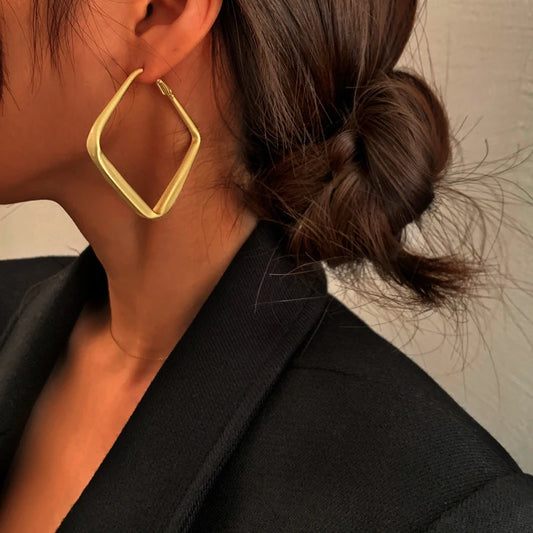 Gold Big Square Hoop Earrings -Metal Geometric Earrings