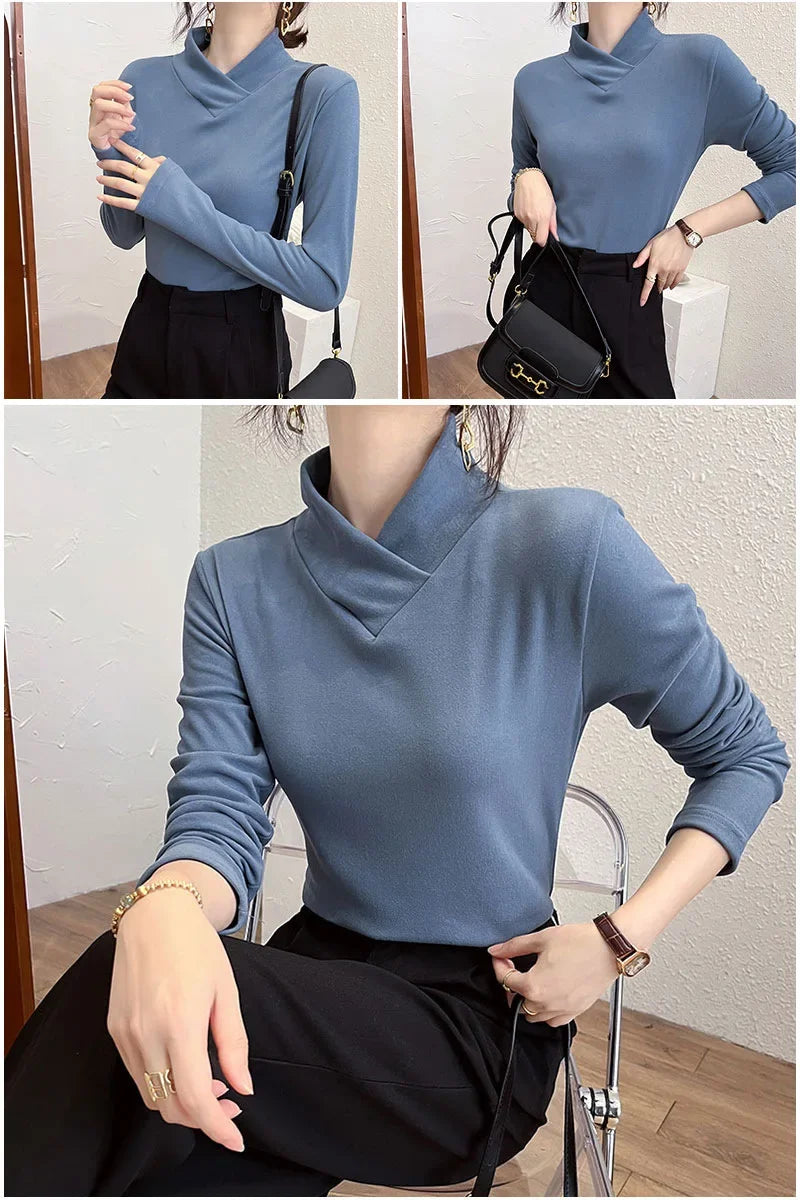 Half High Collar  T-shirt Women's- Autumn Winter Slim
