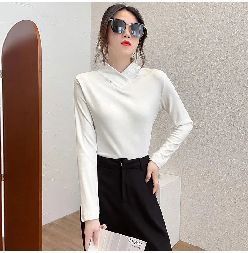 Half High Collar  T-shirt Women's- Autumn Winter Slim