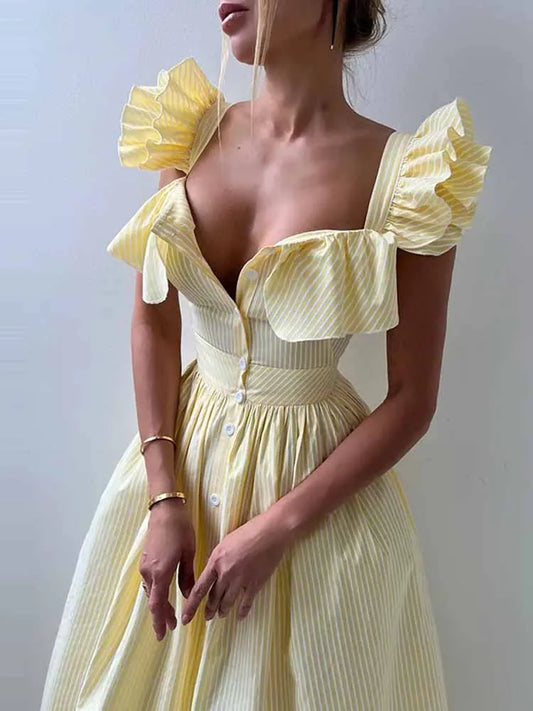 Elegant Ruffle -Flying sleeve dress