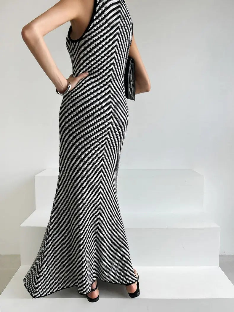 Patchwork Buttocks Slim Fit Sleeveless Knit Dress Summer