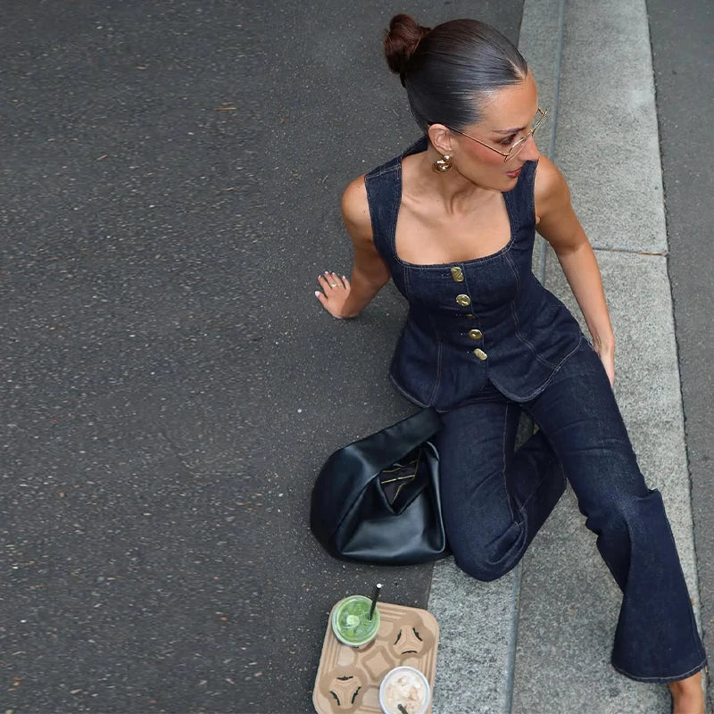 Street -Denim Pants Set