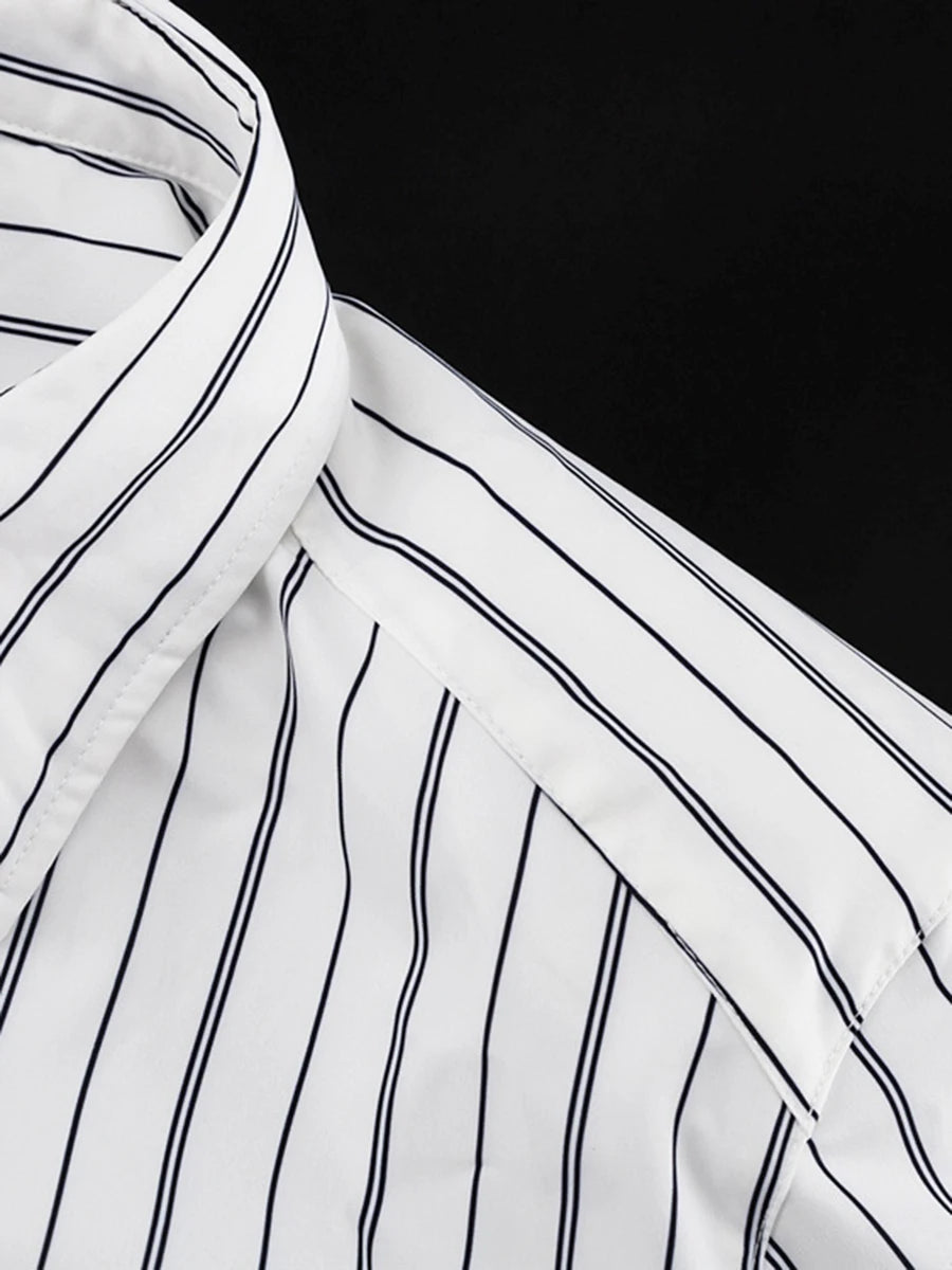 White Loose Spliced Striped Chic Shirts for Women