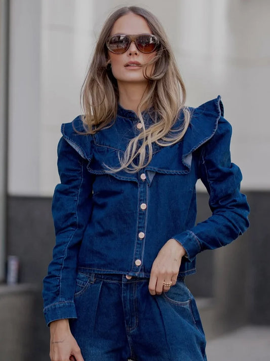 Blue Ruffle Denim Jacket 