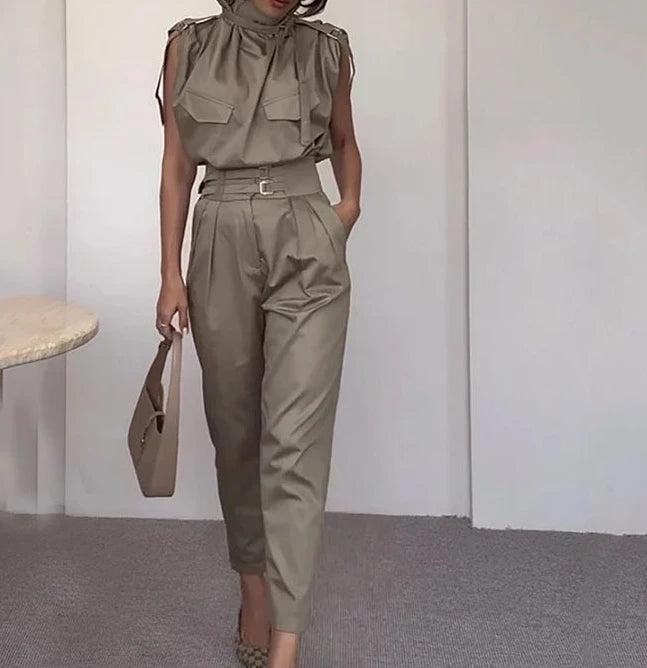 Two Piece Sets - Belt Decorative Pants Set