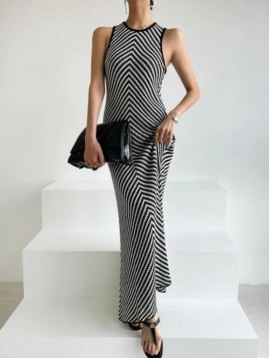 Patchwork Buttocks Slim Fit Sleeveless Knit Dress Summer