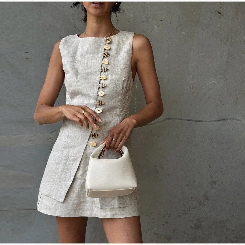 Cotton Linen Vest -Soft Solid Sets 2 Pieces