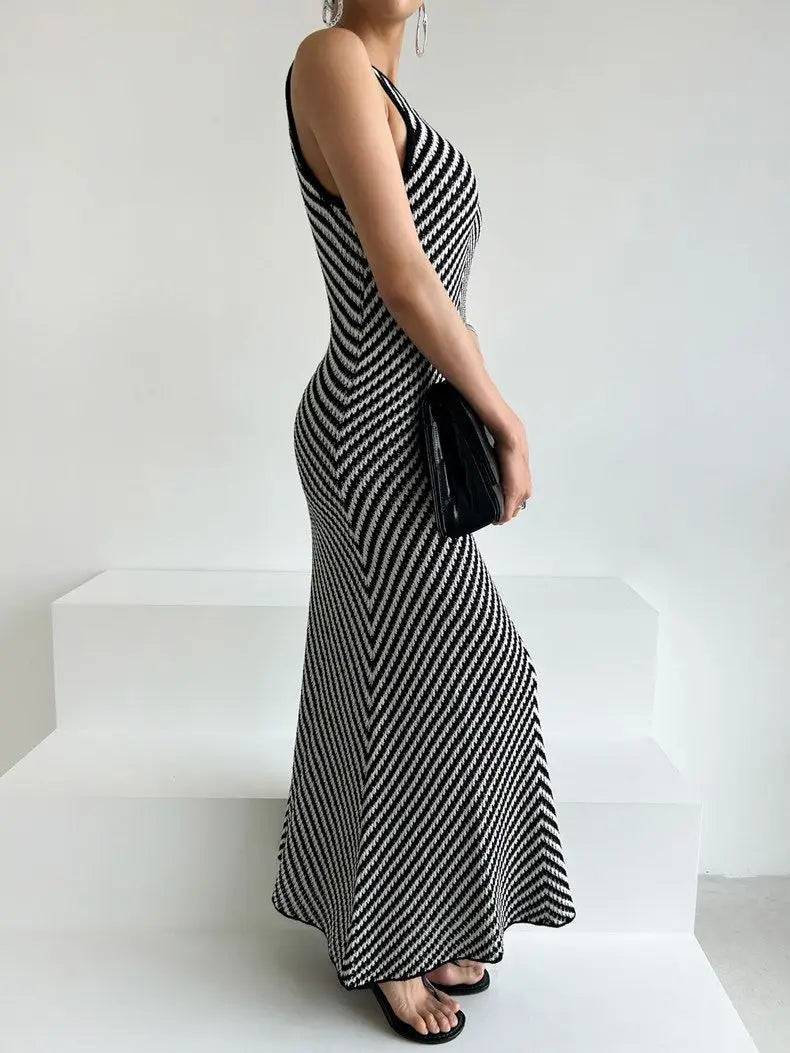 Patchwork Buttocks Slim Fit Sleeveless Knit Dress Summer
