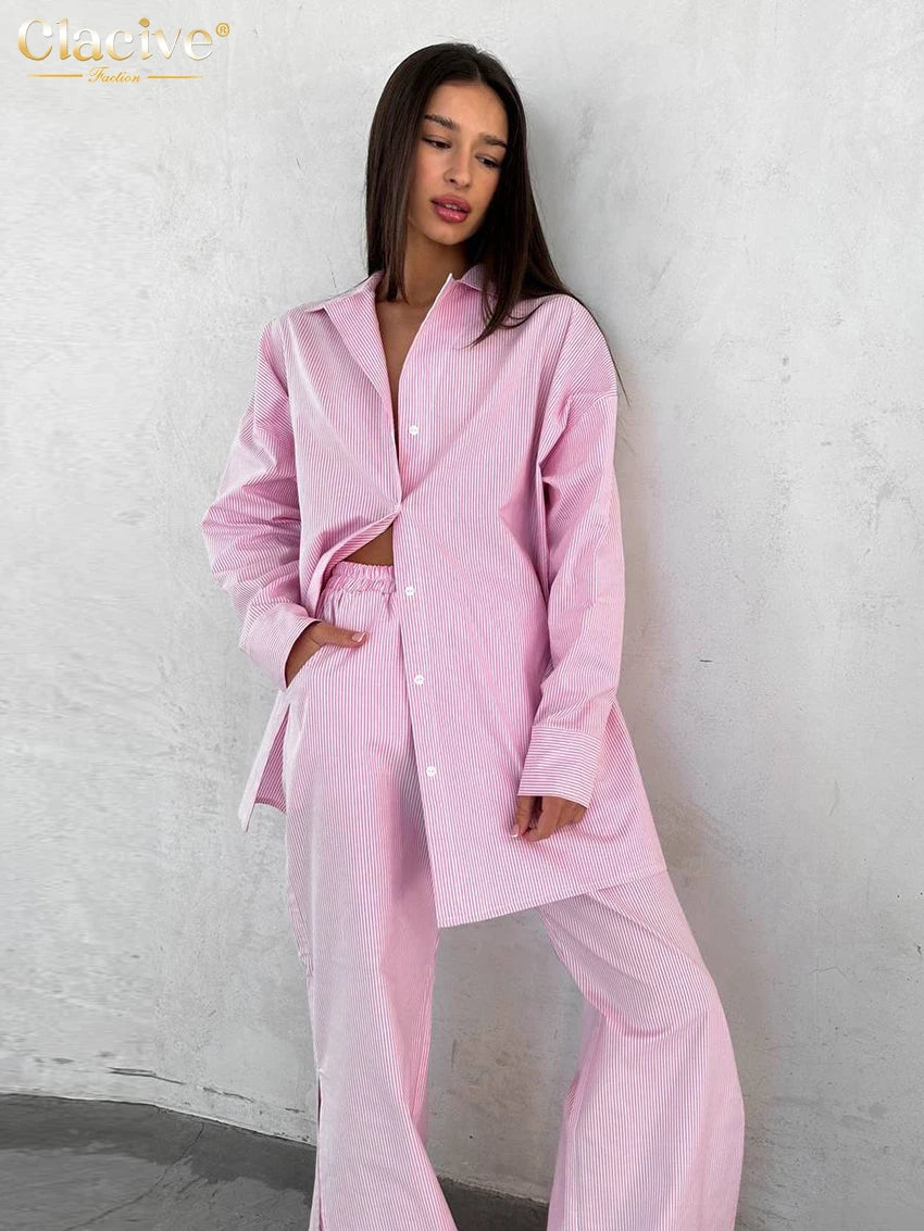 Cotton 2 Piece Sets - High Waist Wide Pants Set