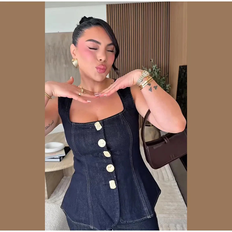 Street -Denim Pants Set