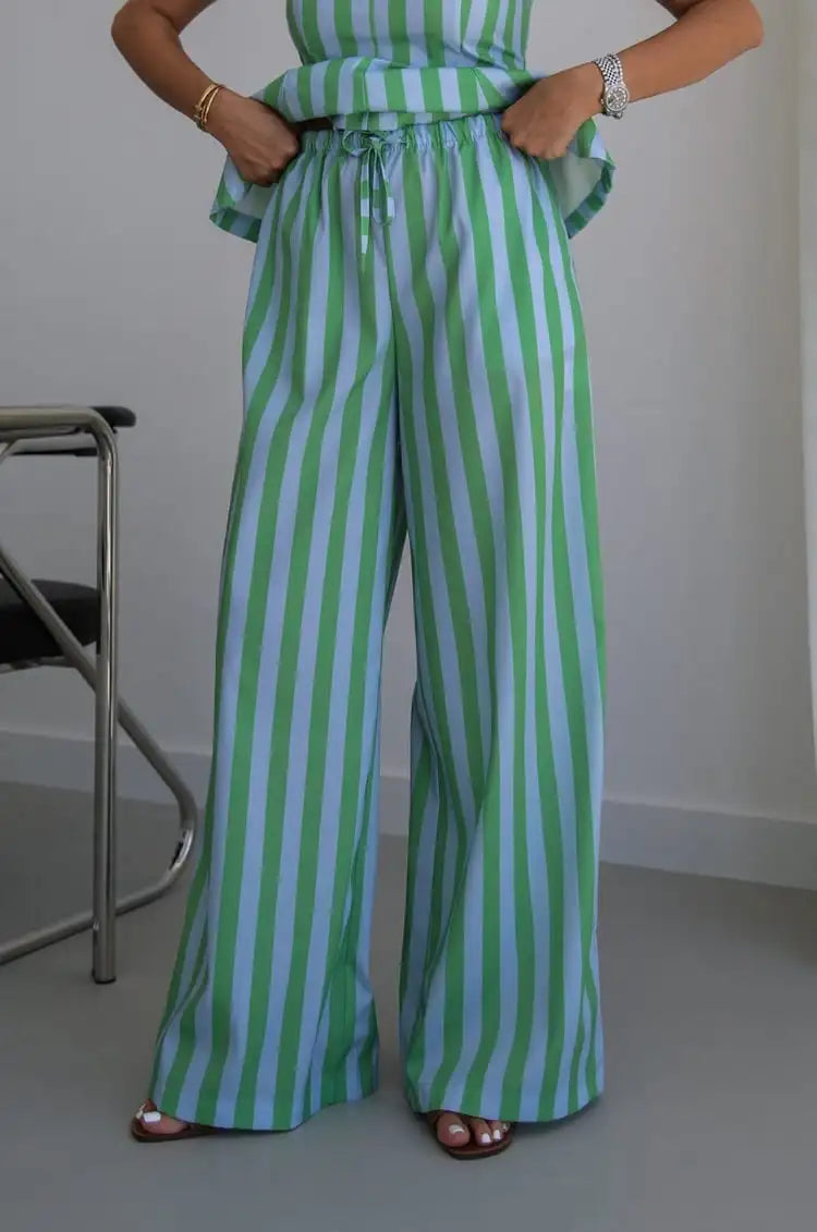 Sleeveless Peplum Top High Waist Wide Leg Pants Elegant Suit