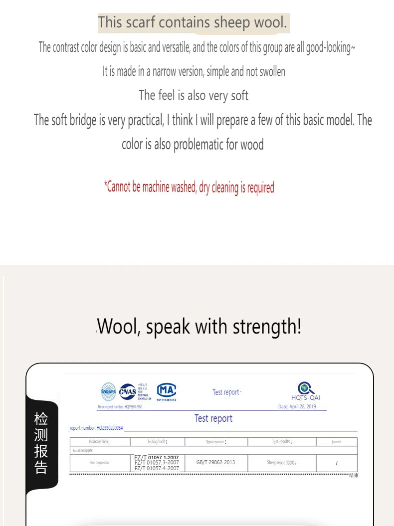 100% Wool Winter Scarf- Warm Cashmere Scarves