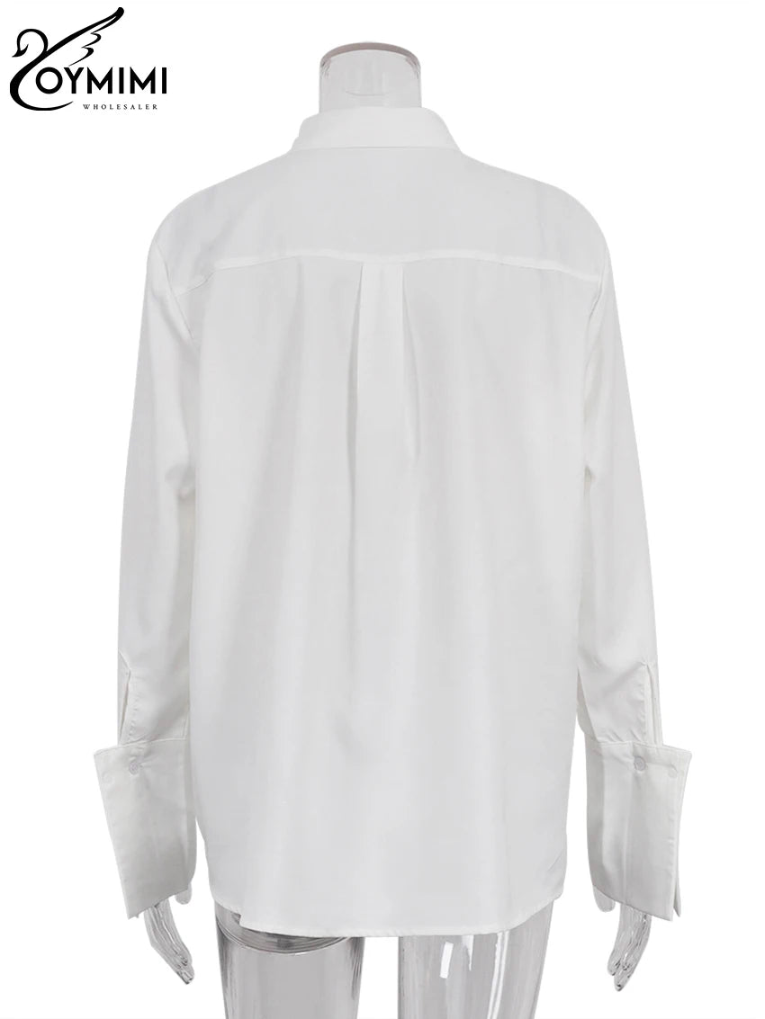 White Woman Blouse -Office Lady Shirts Casual Pockets