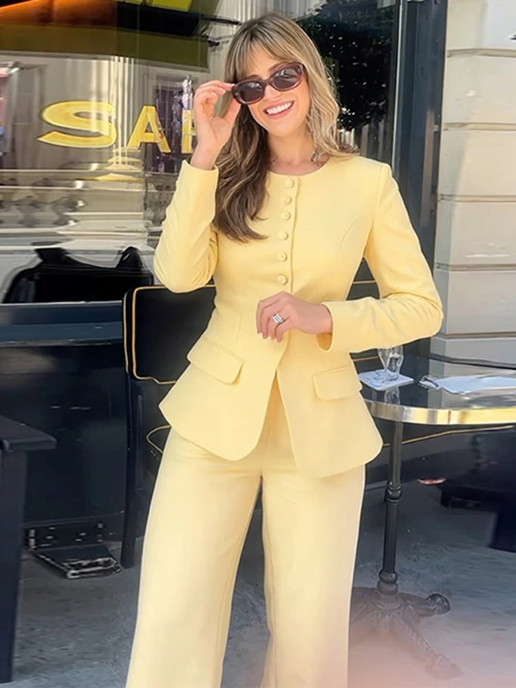 Button Coat- Long Pants Set