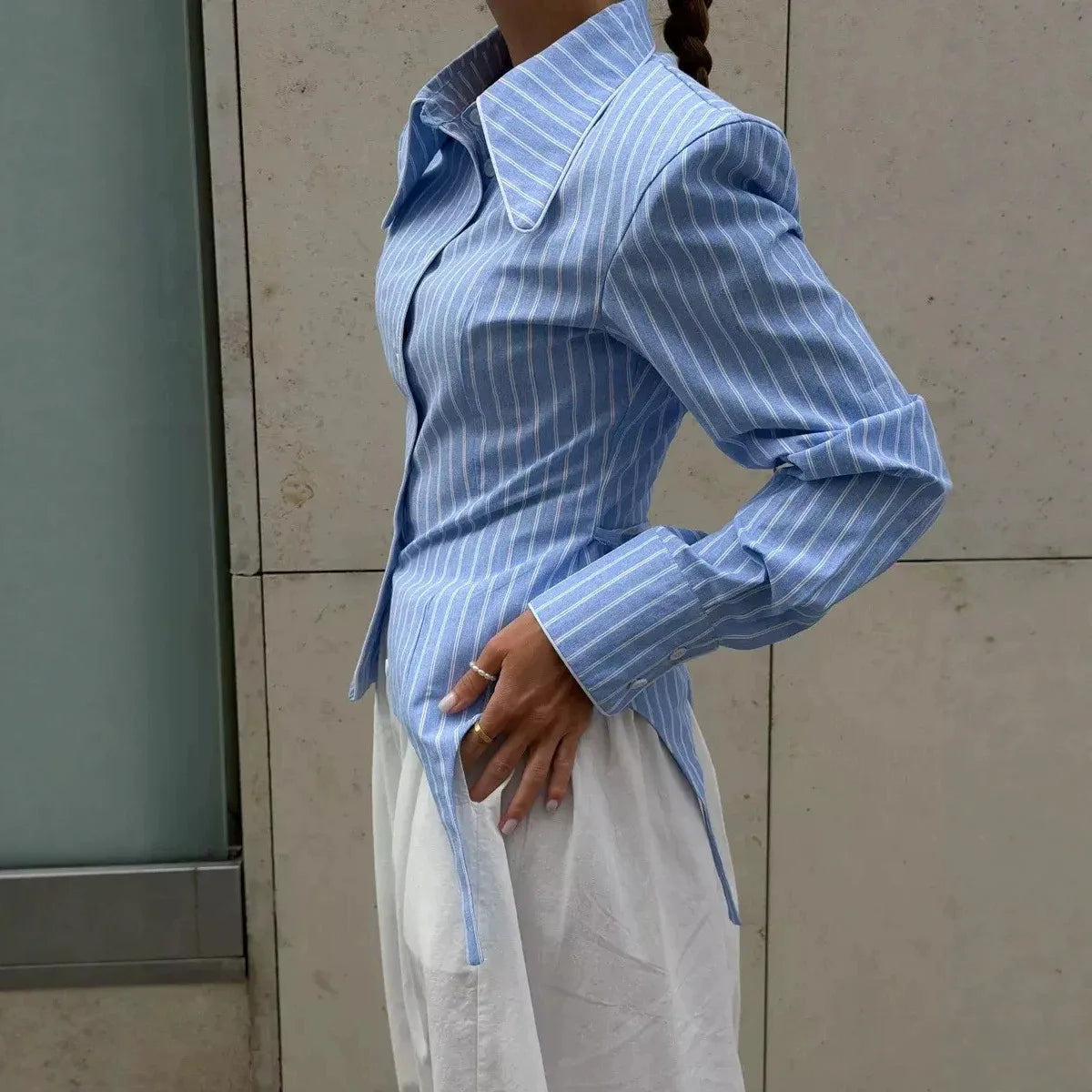 Stripe Slim Shirt -  Trendy Street Blouse