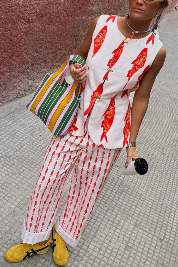 Cartoon Red Fish Set -Polyester Cotton