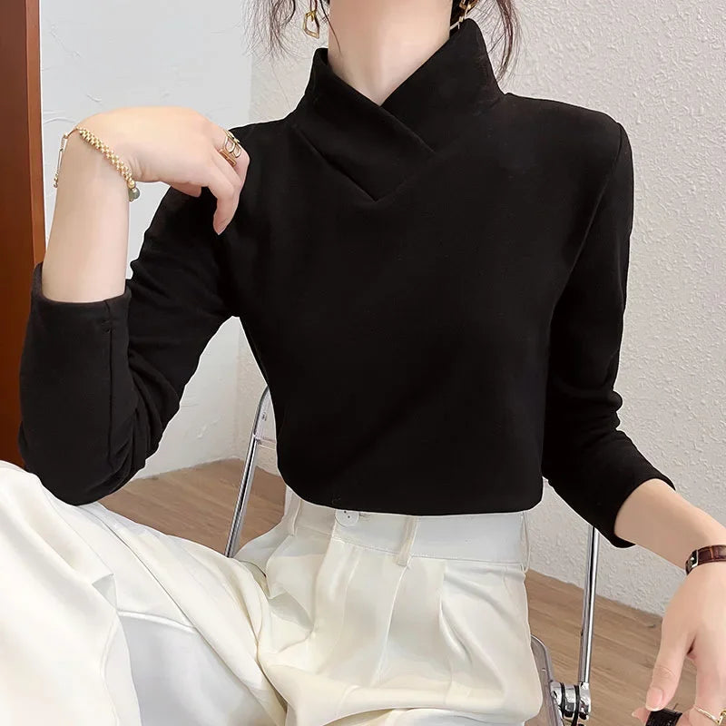 Half High Collar  T-shirt Women's- Autumn Winter Slim